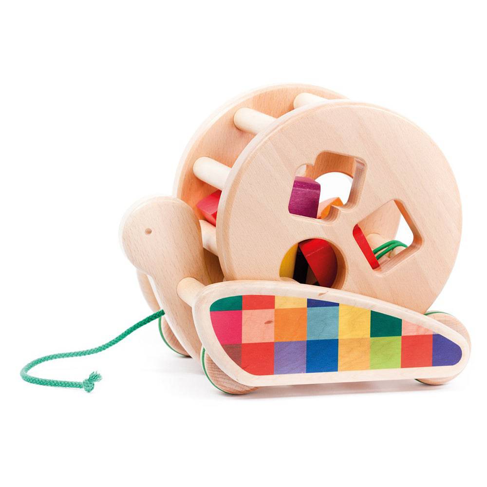 Bajo - Natural Turtle Sortroller - Wooden Rolling Shape Sorter - Pull Toy - Bella Luna Toys