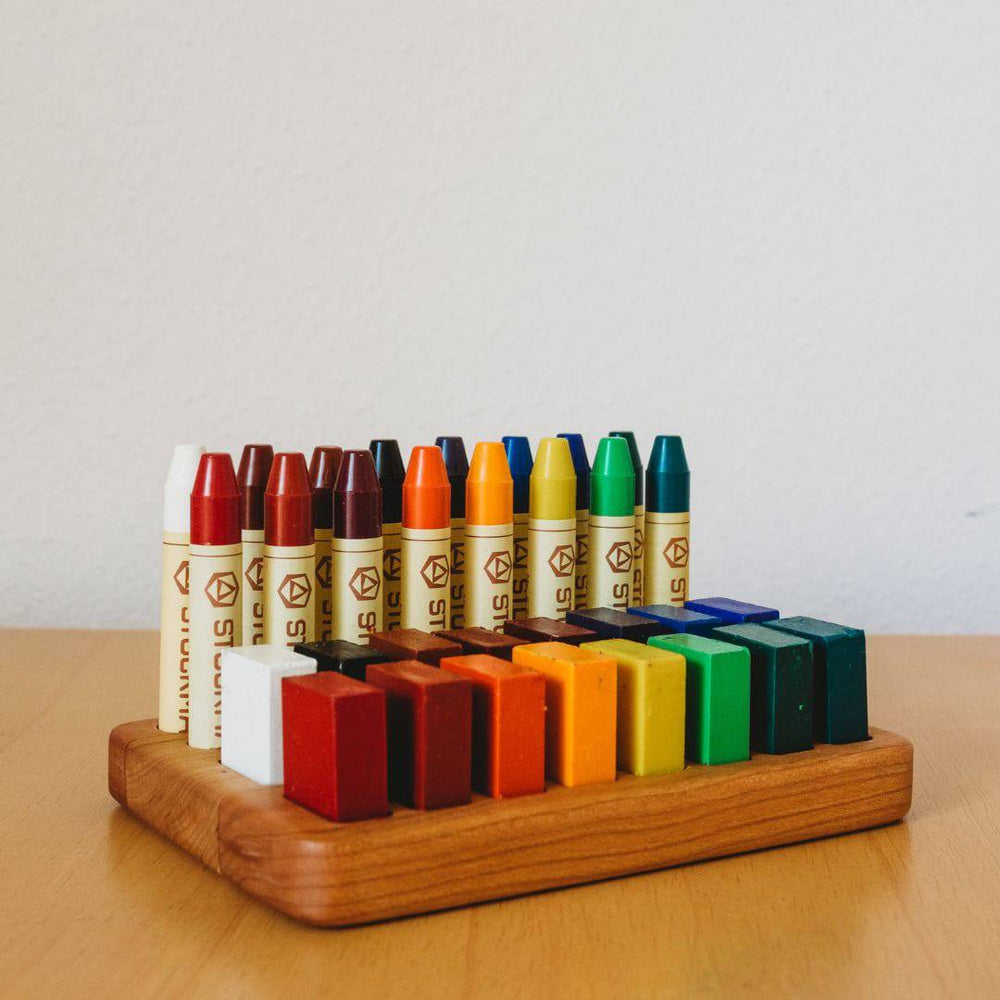 Cherry wood Beeswax crayon holder - 16 sticks 16 blocks - Bella Luna Toys Exclusive
