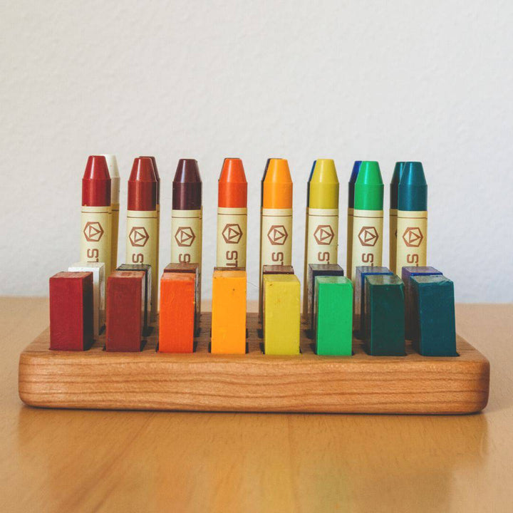 Cherry wood Beeswax crayon holder - 16 sticks 16 blocks - Bella Luna Toys Exclusive