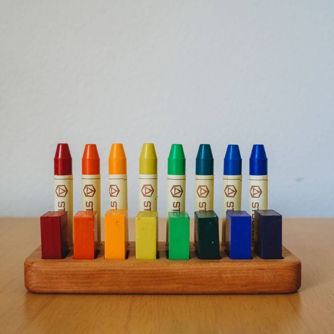Wooden Crayon Holder - 8 Sticks and 8 Blocks
