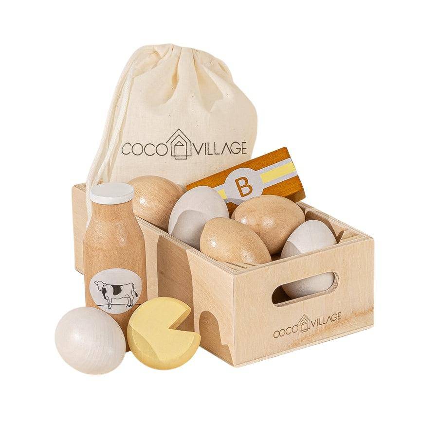 Coco Village - Wooden Toy Eggs & Dairy Play Food Set - Bella Luna Toys