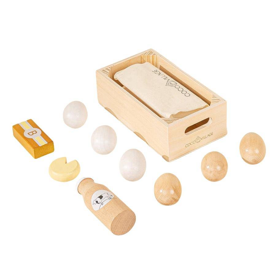 Coco Village - Wooden Toy Eggs & Dairy Play Food Set - Bella Luna Toys