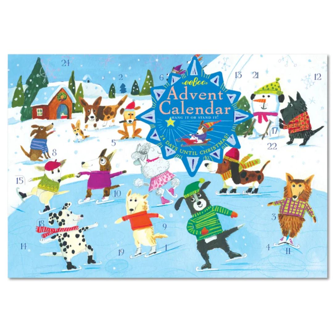 eeBoo Christmas advent calendar with skating dogs in Christmas sweaters- Bella Luna Toys
