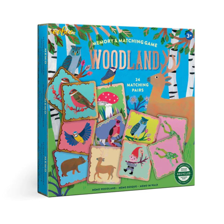 eeBoo Woodland memory game box with beautiful forest scene containing animals, gnomes, and mushrooms- Bella Luna Toys