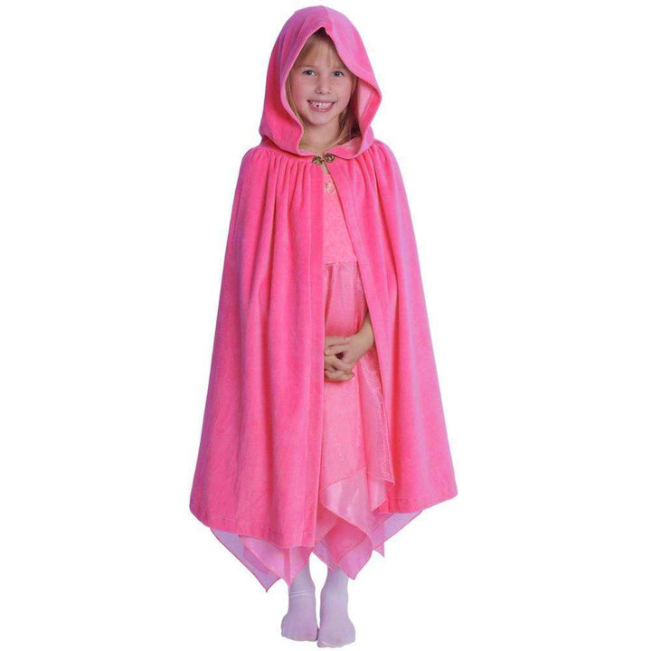 Girls Rose Pink Hooded Cape - Cotton Velour Cloak - Bella Luna Toys