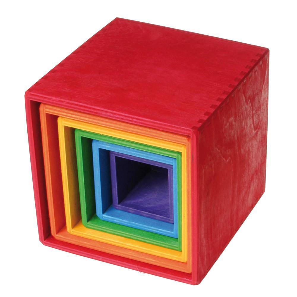 Rainbow Nesting Cubes - Wooden Stacking Boxes - Grimm's Germany
