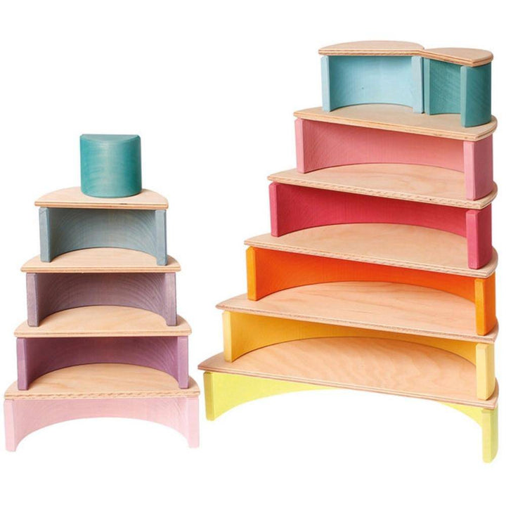 Grimm's Wooden Semicircles and 12 Piece Pastel Rainbow Tunnel