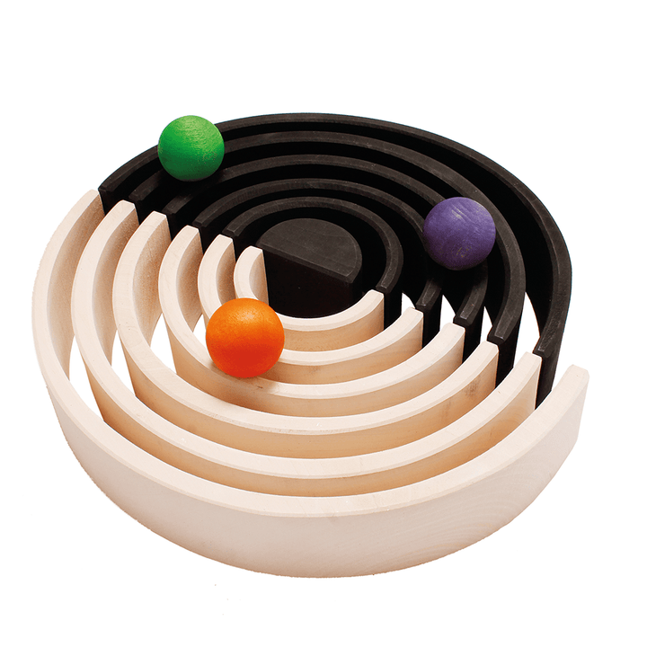 Grimm's Spiel & Holz - Large Wooden Black & White Tunnel - Marble Run