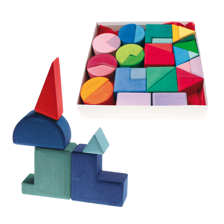 Grimm's Wooden Shape Blocks - Triangle, Circle, Square - Bella Luna Toys - boxed