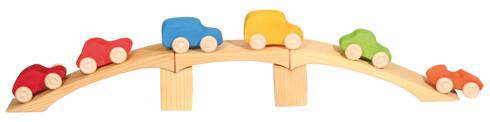 Rainbow Colored Cars and Wooden Toy Bridge (bridge sold separately)