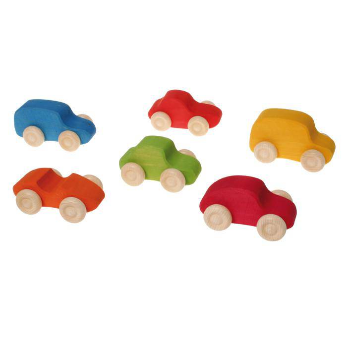 Grimm's Rainbow Colored Wooden Toy Cars