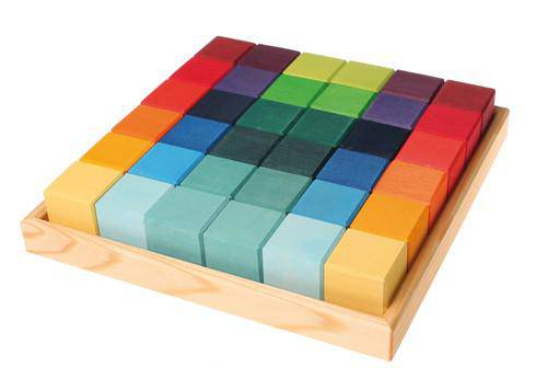 Rainbow Wooden Cube Blocks in Tray