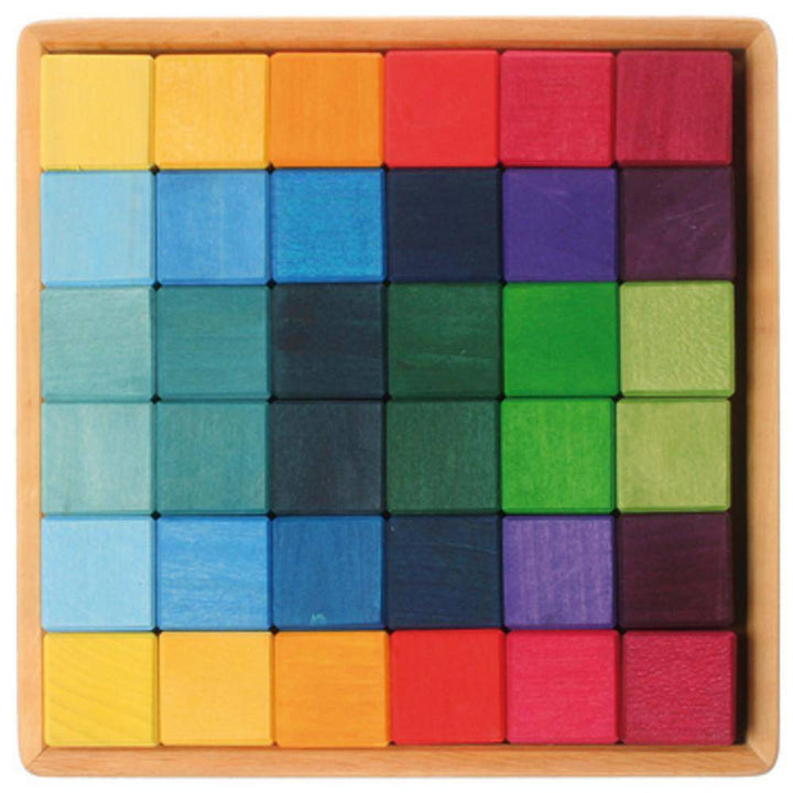 Grimm's Spiel & Holz - Rainbow Wooden Cubes - 36 Blocks with Tray - Bella Luna Toys