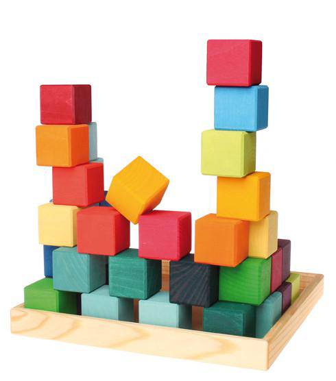 Wooden Cube Building Blocks & Tray