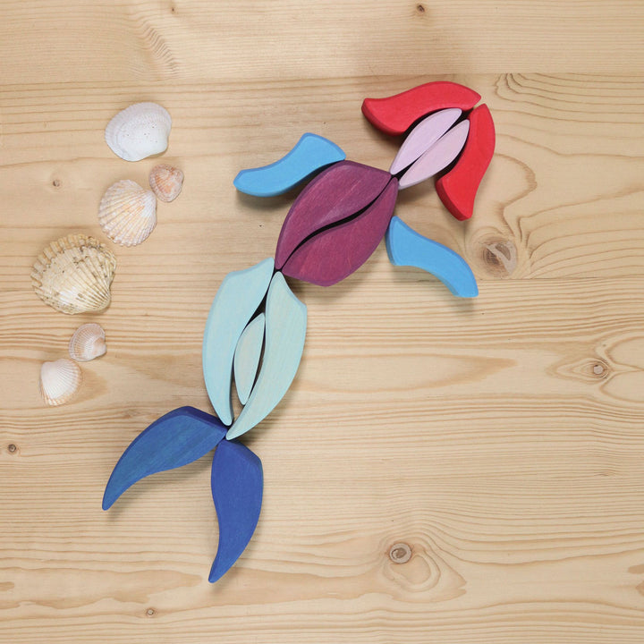 Grimms Lara Wooden Mosaic Building Set-Wooden shapes forming a mermaid--Wooden Toys- Bella Luna Toys