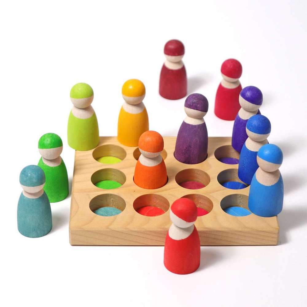 Wooden Rainbow Sorting Board - Peg People - Grimm's Spiel & Holz - Bella Luna Toys