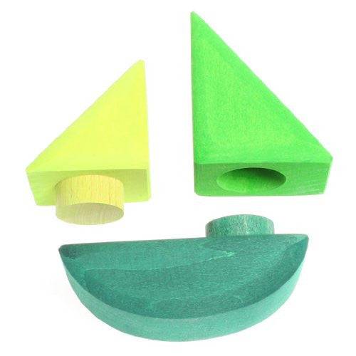 Wooden Sailboat Blocks, 3 Pieces, Green