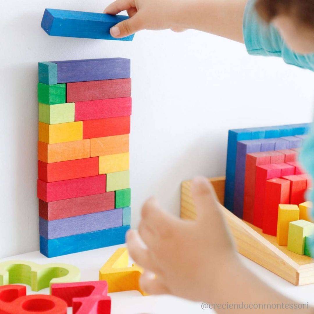 Grimm's Spiel & Holz Small Stepped Pyramid Math Blocks - Child Playing - Bella Luna Toys