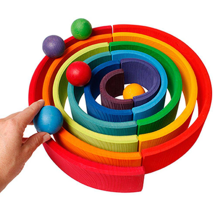 Grimm's Spiel & Holz Small Wooden Rainbow Balls - Stacking Tunnel - Bella Luna Toys