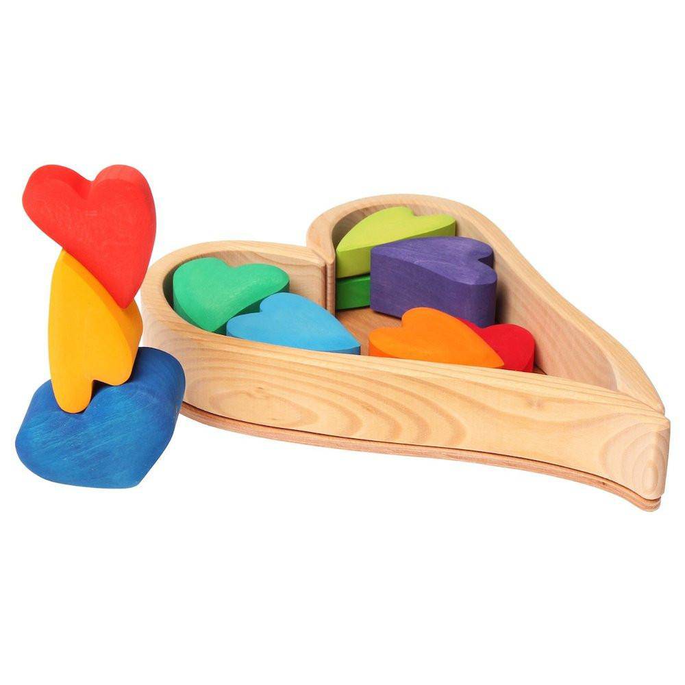 Wooden Heart Puzzle Blocks, Rainbow