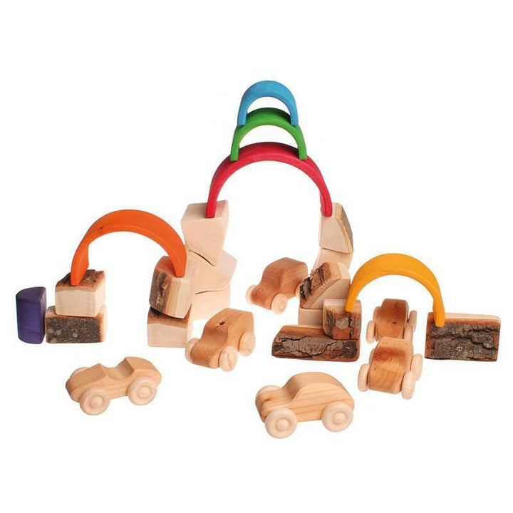 Grimm's Natural Wooden Cars | Rainbow Bridge | Branch Blocks | Bella Luna Toys