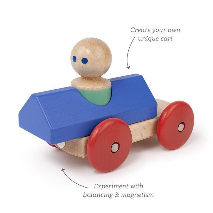 Wooden Magnetic Race Car - Tegu - Blue/Poppy - Features - Bella Luna Toys