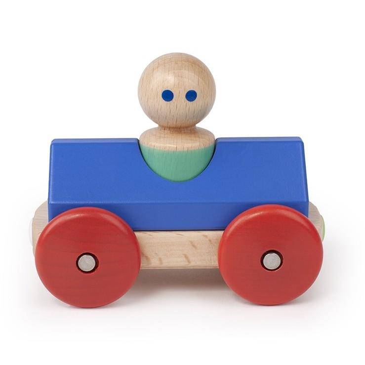 Wooden Magnetic Race Car - Tegu - Blue/Poppy - Bella Luna Toys