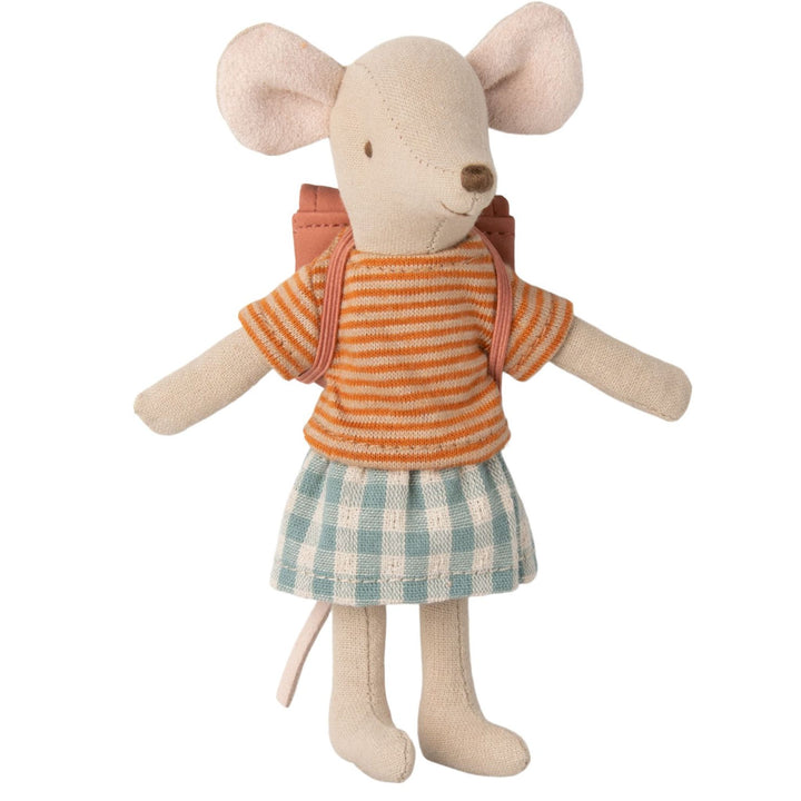 Maileg Big Sister Tricycle Mouse with a Backpack - Old Rose- Dollhouse Accessories- Bella Luna Toys