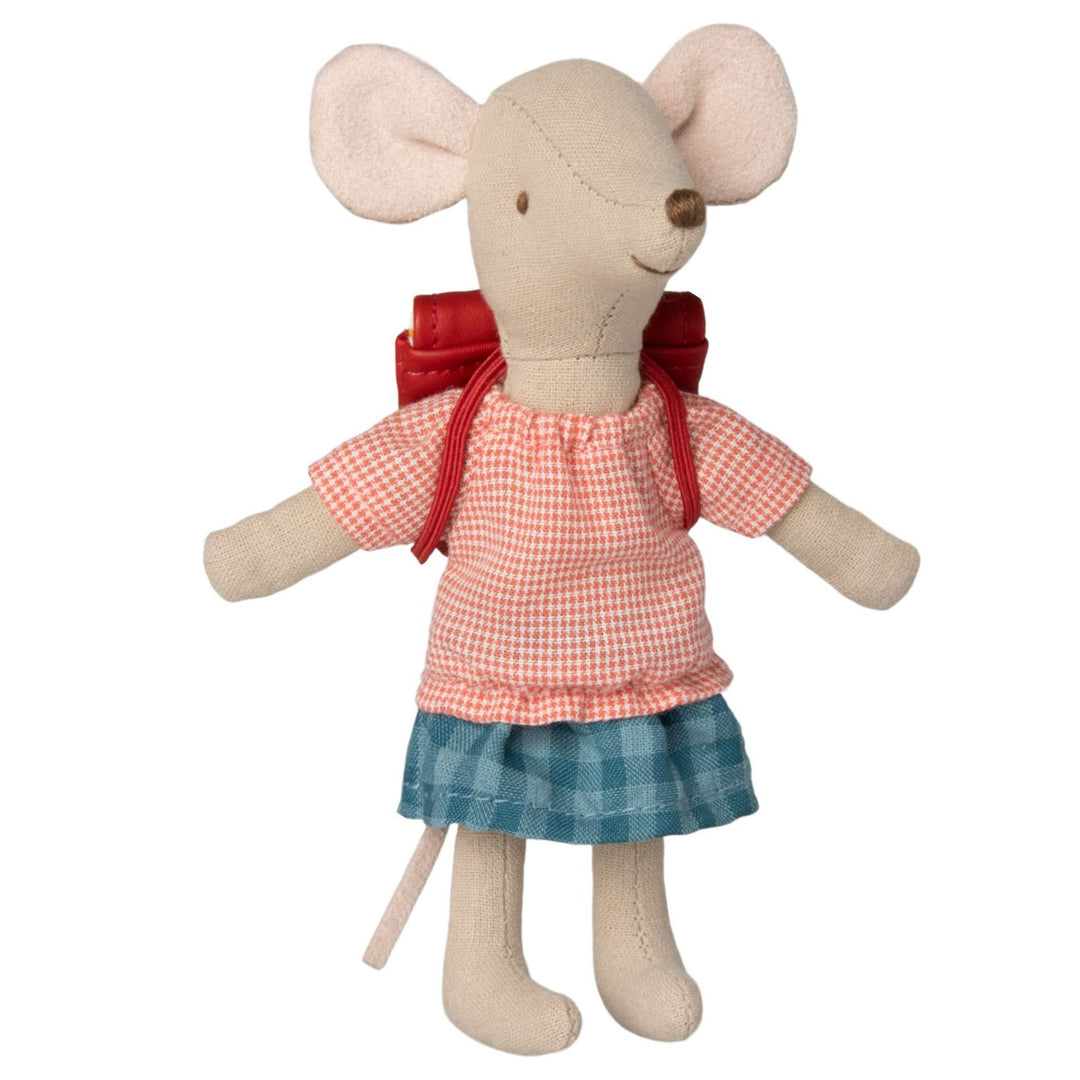 Maileg Big Sister Tricycle Mouse with a Backpack - Red- Dollhouse Accessories- Bella Luna Toys