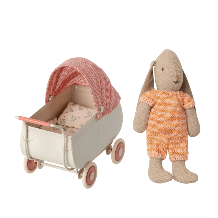 Maileg Coral Pram Carriage and Micro Bunny - Stuffed Animals - Bella Luna Toys