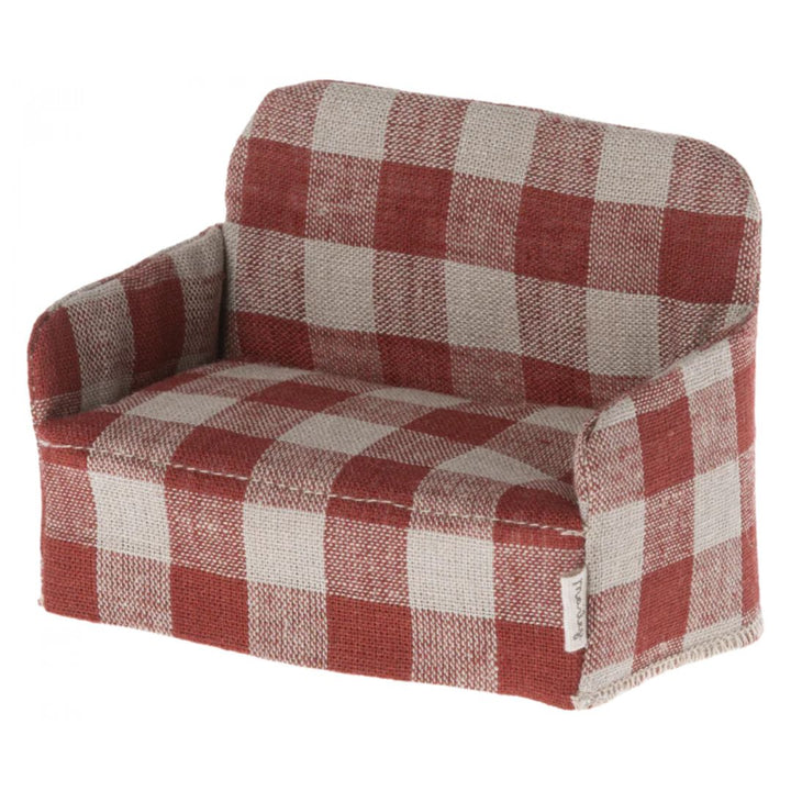Maileg Couch, Mouse -Creme and red checkered couch with skirt of the same color and pattern  -  Bella Luna Toys
