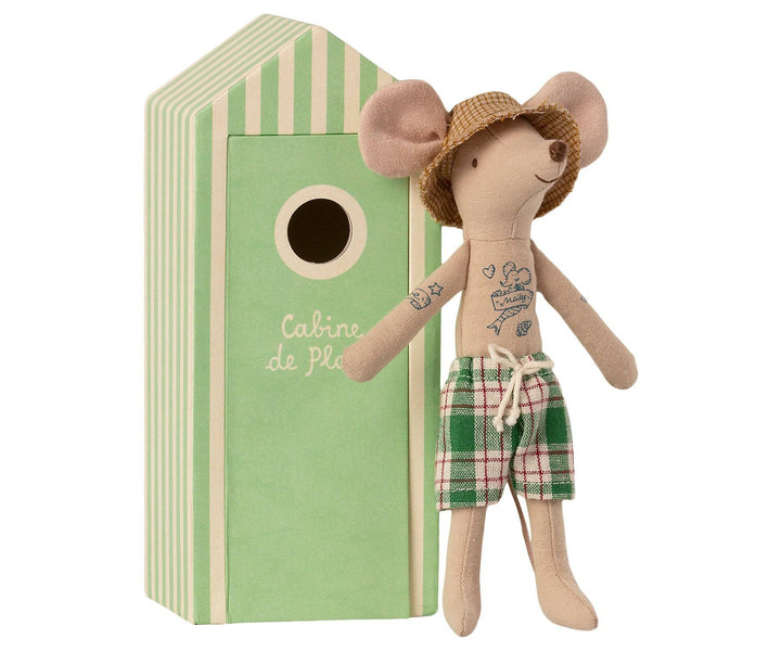 Maileg Dad Mouse in a "Cabin de Plage" Cabana - Stuffed Animals - Bella Luna Toys