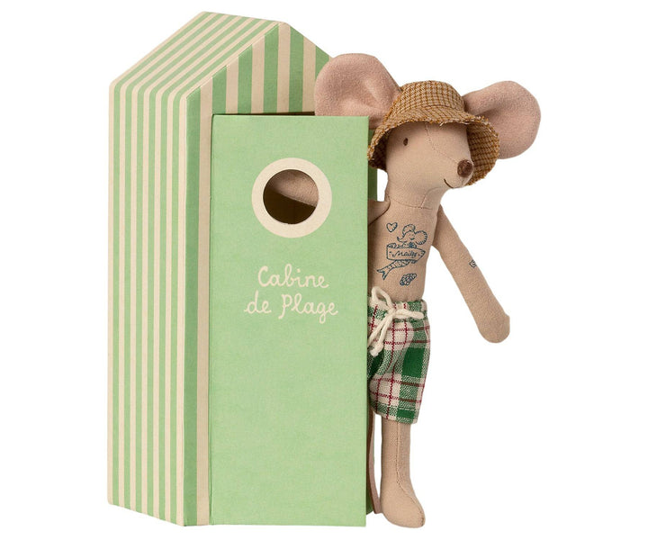 Maileg Dad Mouse in a "Cabin de Plage" Cabana - Stuffed Animals -Bella Luna Toys