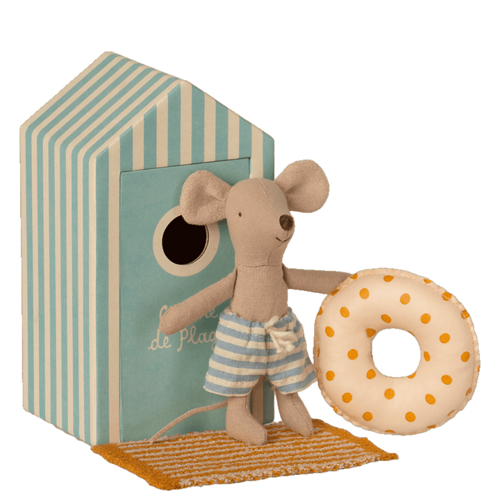 Maileg Little Brother Mouse in a "Cabin de Plage" Cabana - Stuffed Animals -Bella Luna Toys