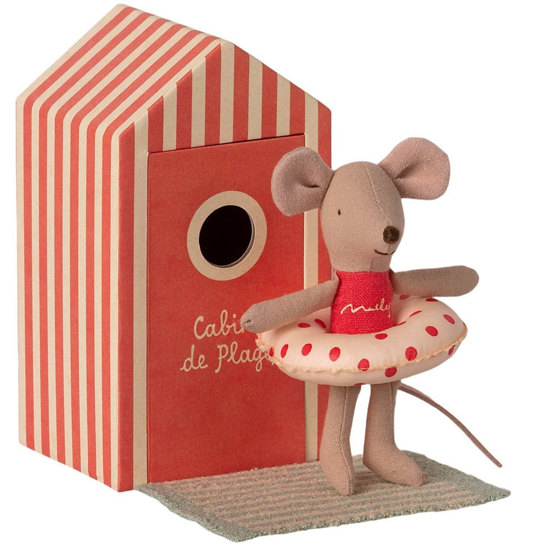 Maileg Little Sister Mouse in a "Cabin de Plage" Cabana - Stuffed Animals -  Bella Luna Toys