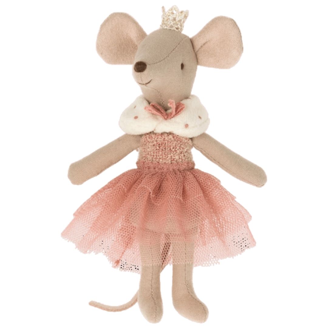 Maileg Princess Mouse Big Sister- Rose Colored Dress and Faux Fur Stuffed Animals- Bella Luna Toys