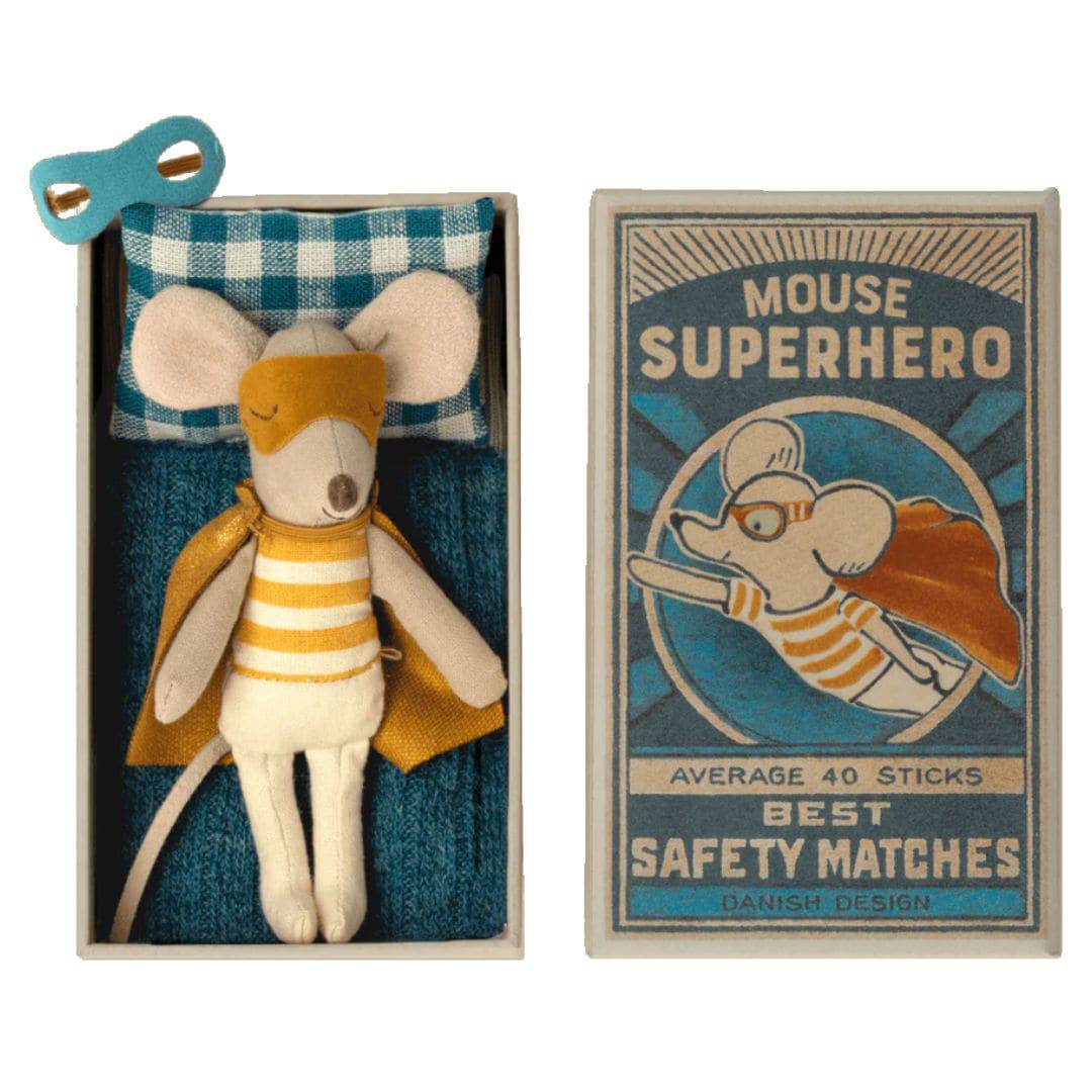 Maileg Superhero Little Brother Mouse in a Matchbox - Stuffed Animals -  Bella Luna Toys
