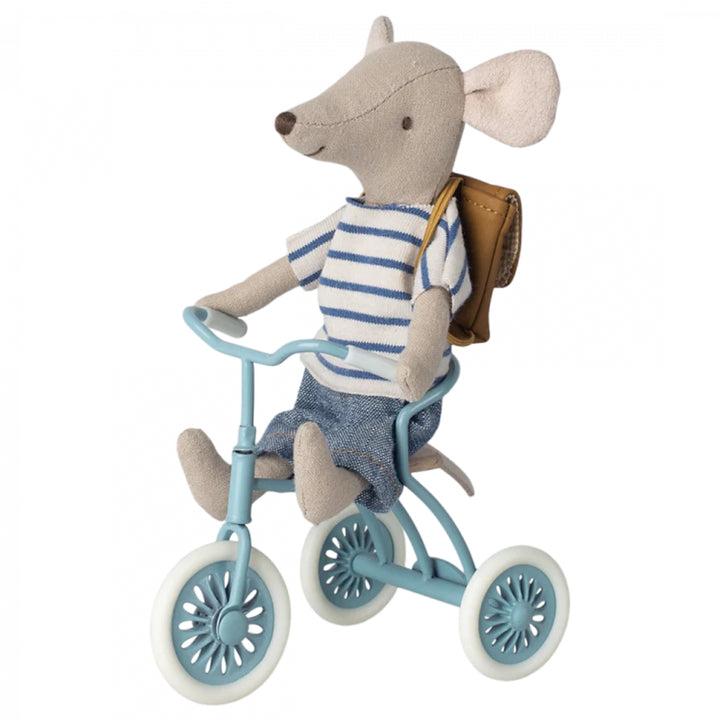 Maileg Petrol Blue Tricycle with Cabana with mouse riding- Dollhouse accessories- Bella Luna Toys