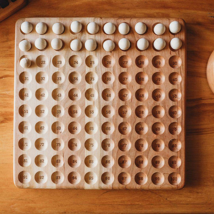 Montessori Wooden 100 Counting Board - Cherry with Wooden Balls | Bella Luna Toys