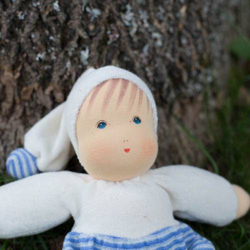 Nanchen Organic Baby Doll, Blue, Close-up