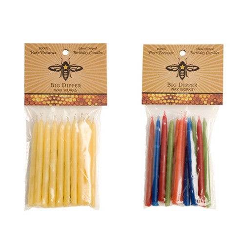 Beeswax Birthday Candles, Natural and Multi-Colored