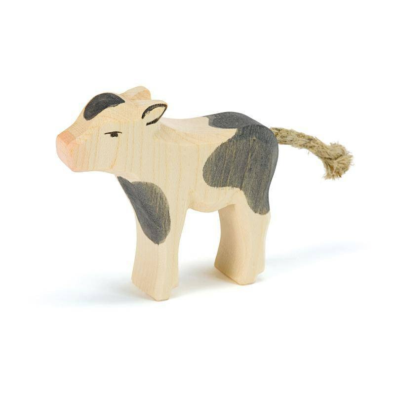 Ostheimer Calf - Black & White Standing - Wooden Farm Animals - Bella Luna Toys