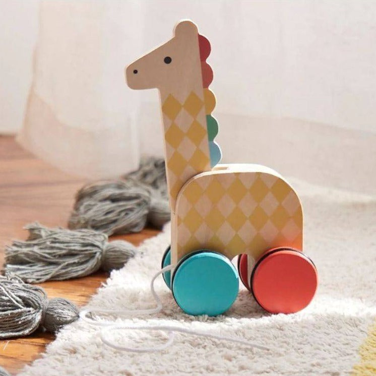 Petit Collage - Wooden Giraffe-On-The-Go Pull Toy - Bella Luna Toys