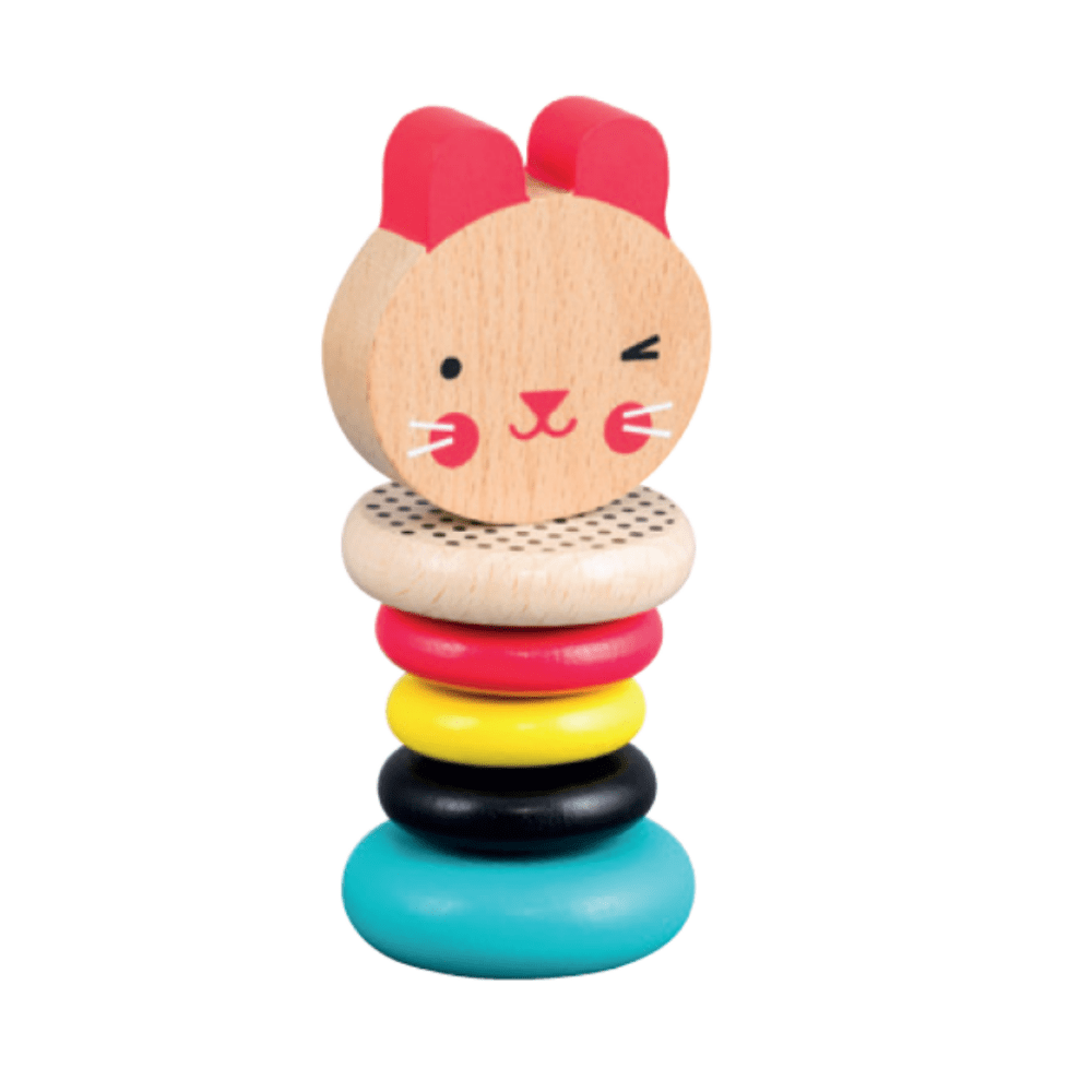 Petit Collage - Modern Bunny Wooden Rattle - Bella Luna Toys