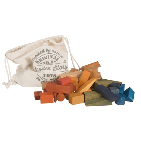 50-Piece Rainbow Wooden Blocks in Sack - Wooden Story - Bella Luna Toys