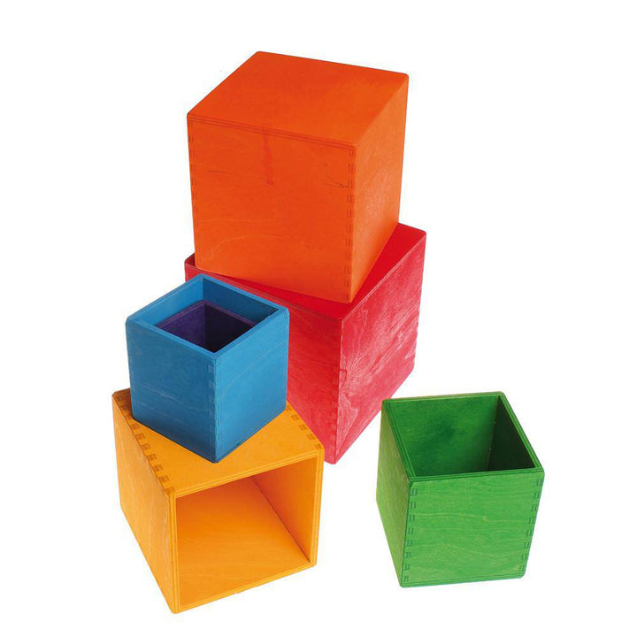Rainbow Nesting Boxes - Wooden Stacking Cubes - Grimm's Spiel & Holz