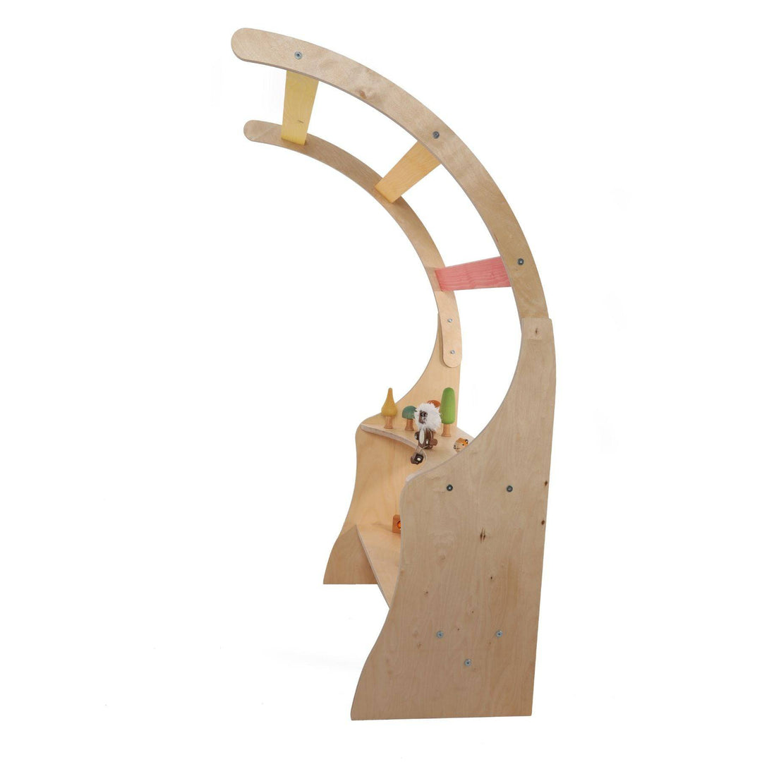 Sawdust and Rainbows - Pastel Waldorf Wooden Playstand - Side View - Bella Luna Toys
