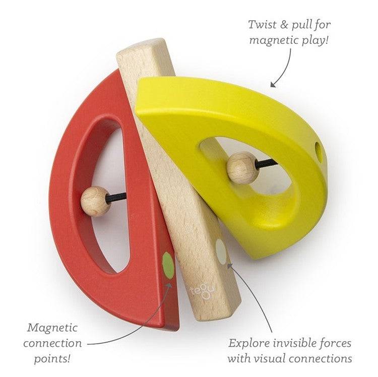 Tegu Wooden Magnetic Swivel Bug, Yellow and Poppy - Features - Bella Luna Toys