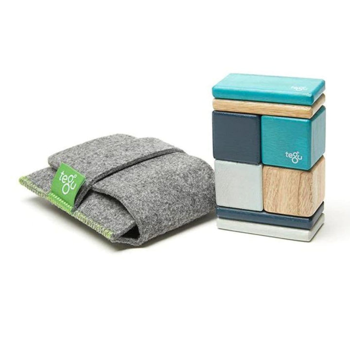 Tegu - blues pocket pouch magnetic wooden blocks travel toy