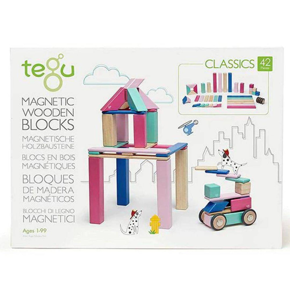 Tegu - 42 piece wooden magnetic blocks - blossom